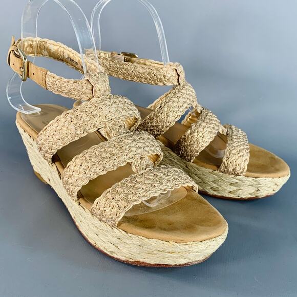 STUART WEITZMAN Size 7 Beige Natural Metallic Espadrille Sandals - Picture 1 of 13